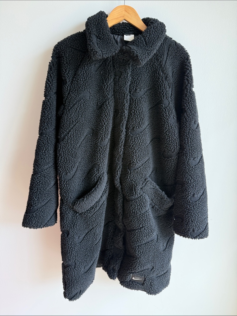 Nike Black Sherpa Long Coat Size Large